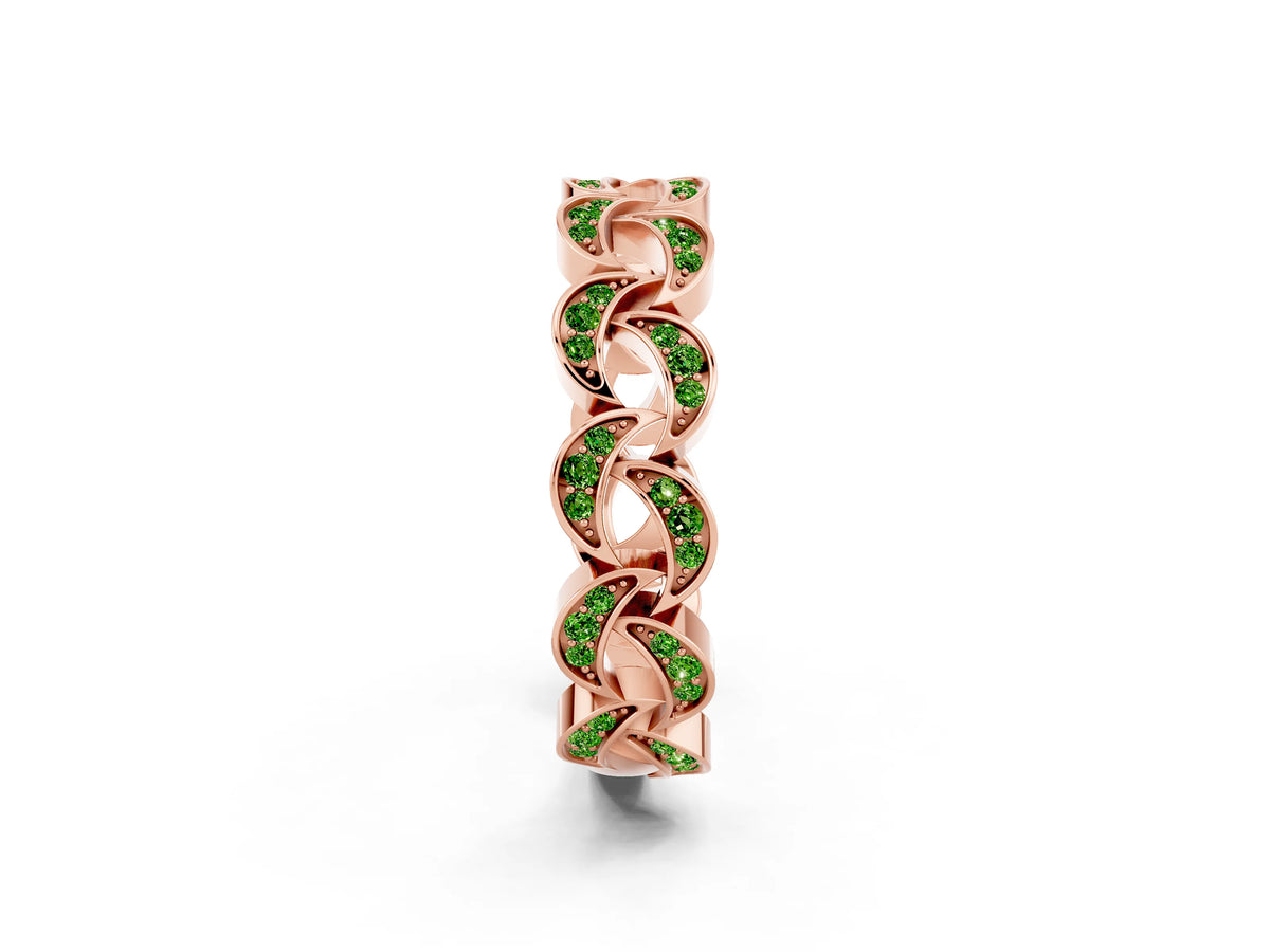 Pavé Round Peridot Interlocking Eternity Band in Rose gold with Bezel Prong Setting_2