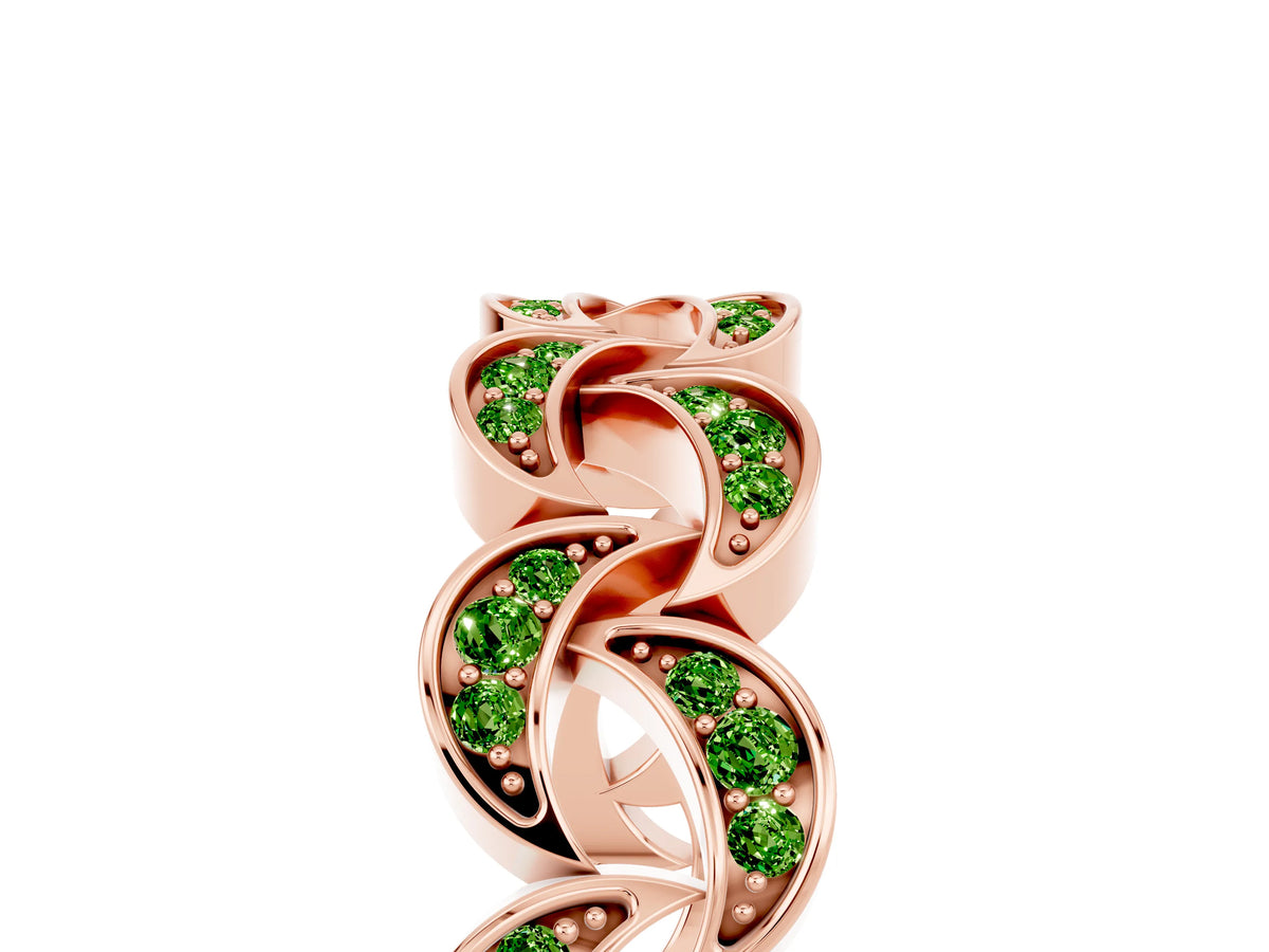 Pavé Round Peridot Interlocking Eternity Band in Rose gold with Bezel Prong Setting_5
