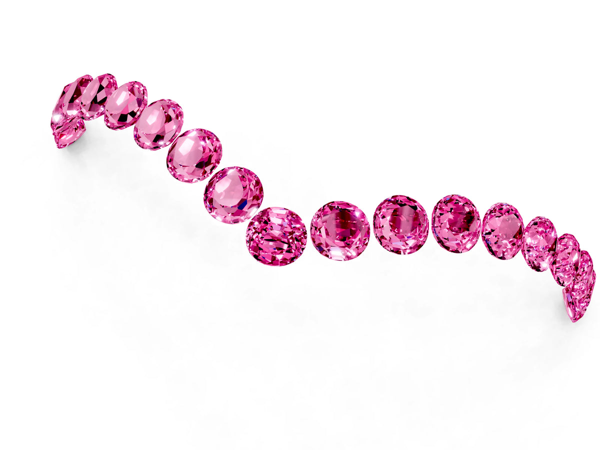 Pavé Round Pink Sapphire Chevron Band in Yellow gold with Shared Prong Setting_1