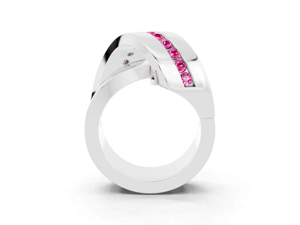 Pavé Round Pink Sapphire Crossover Band in Platinum with Channel Setting_3