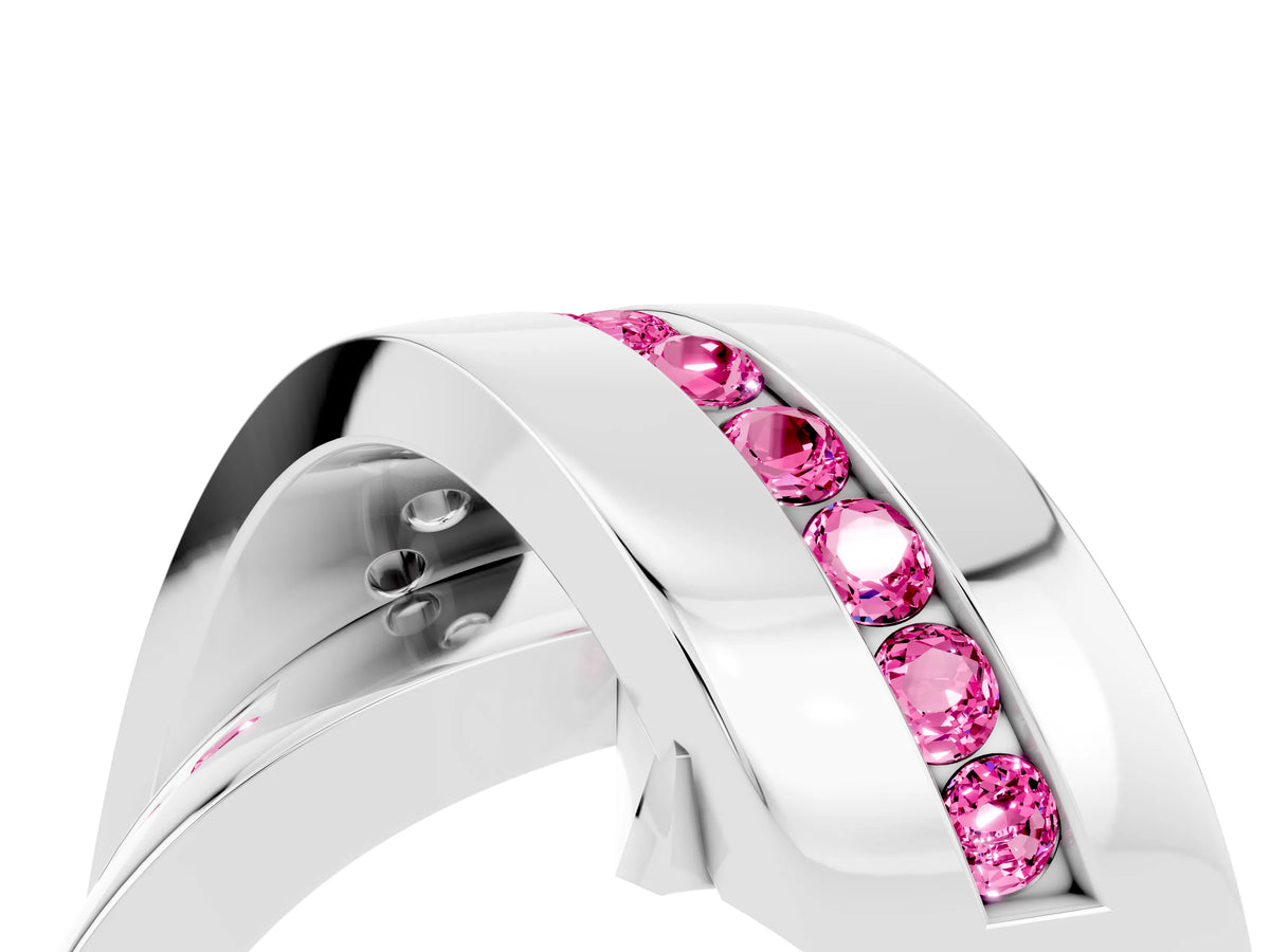 Pavé Round Pink Sapphire Crossover Band in Platinum with Channel Setting_4