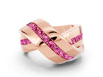 Pavé Round Pink Sapphire Crossover Band in Rose gold with Channel Setting