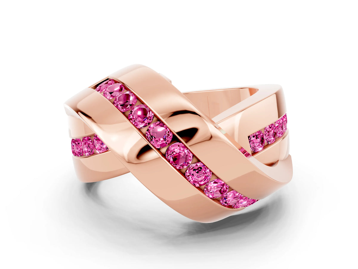 Pavé Round Pink Sapphire Crossover Band in Rose gold with Channel Setting