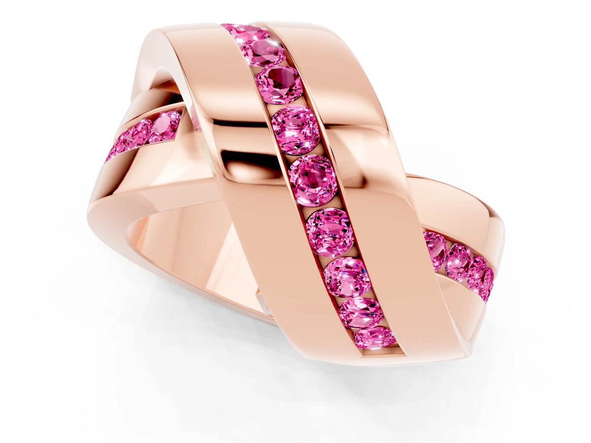 Pavé Round Pink Sapphire Crossover Band in Rose gold with Channel Setting_1