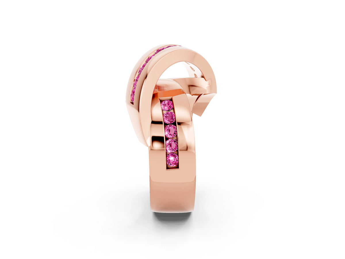 Pavé Round Pink Sapphire Crossover Band in Rose gold with Channel Setting_2