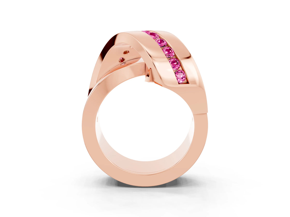 Pavé Round Pink Sapphire Crossover Band in Rose gold with Channel Setting_3