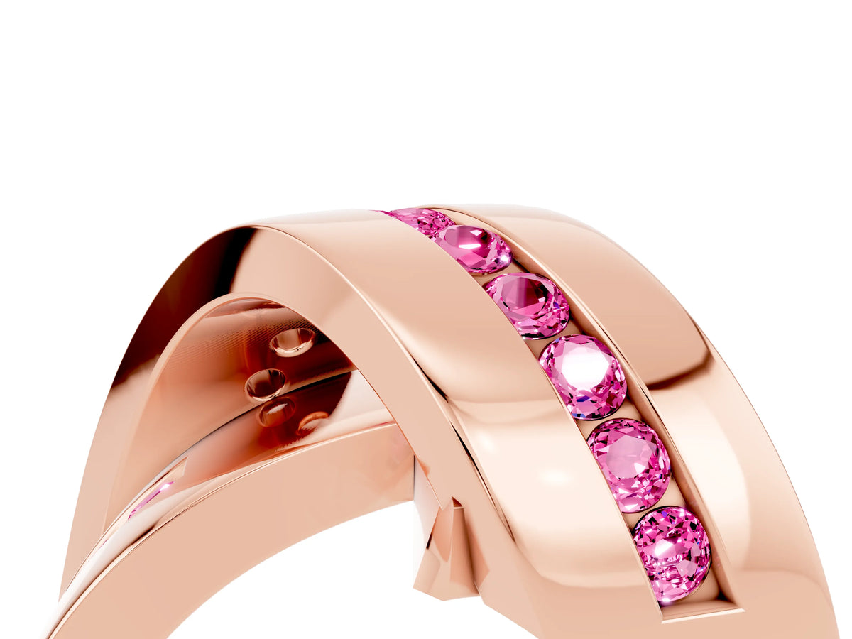 Pavé Round Pink Sapphire Crossover Band in Rose gold with Channel Setting_4