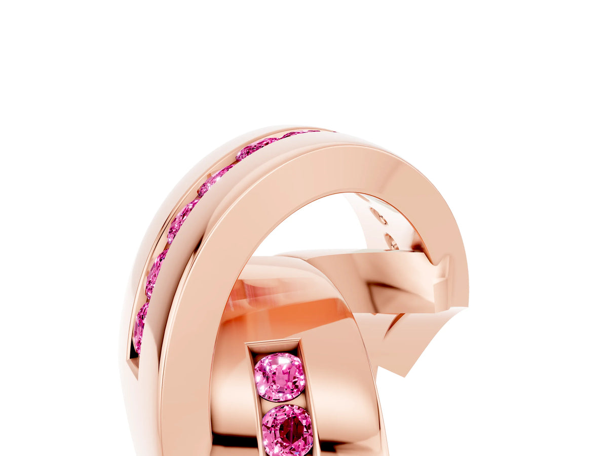 Pavé Round Pink Sapphire Crossover Band in Rose gold with Channel Setting_5