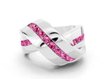 Pavé Round Pink Sapphire Crossover Band in White gold with Channel Setting