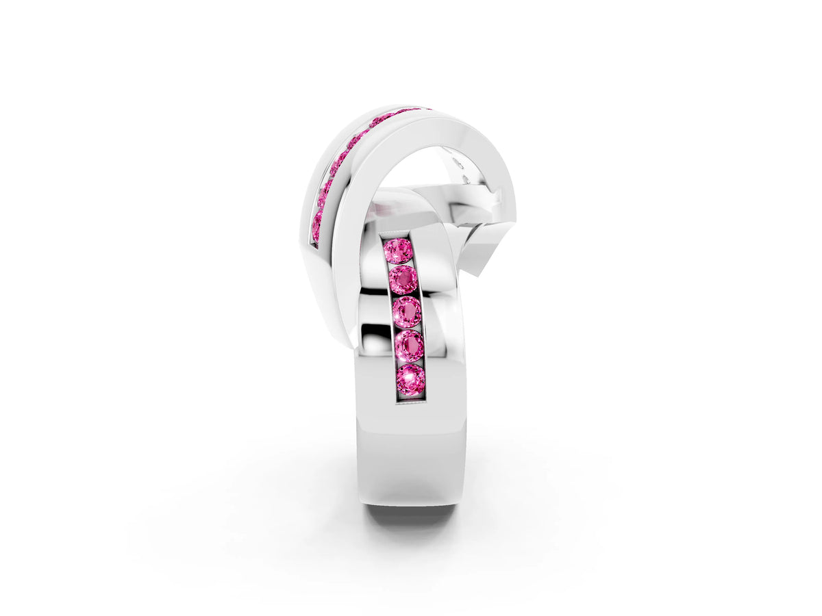 Pavé Round Pink Sapphire Crossover Band in White gold with Channel Setting_2