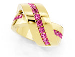 Pavé Round Pink Sapphire Crossover Band in Yellow gold with Channel Setting_1