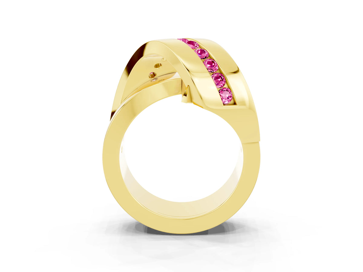 Pavé Round Pink Sapphire Crossover Band in Yellow gold with Channel Setting_3