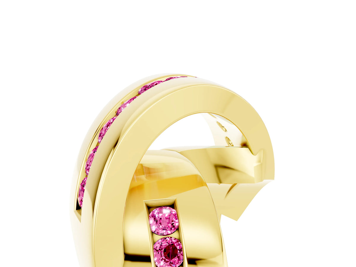 Pavé Round Pink Sapphire Crossover Band in Yellow gold with Channel Setting_5