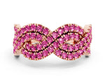 Pavé Round Pink Sapphire Infinity Twist Band in Rose gold with Shared Prong Setting