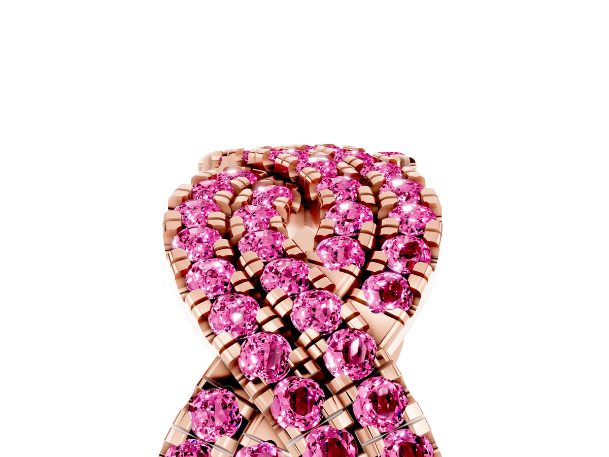 Pavé Round Pink Sapphire Infinity Twist Band in Rose gold with Shared Prong Setting_5
