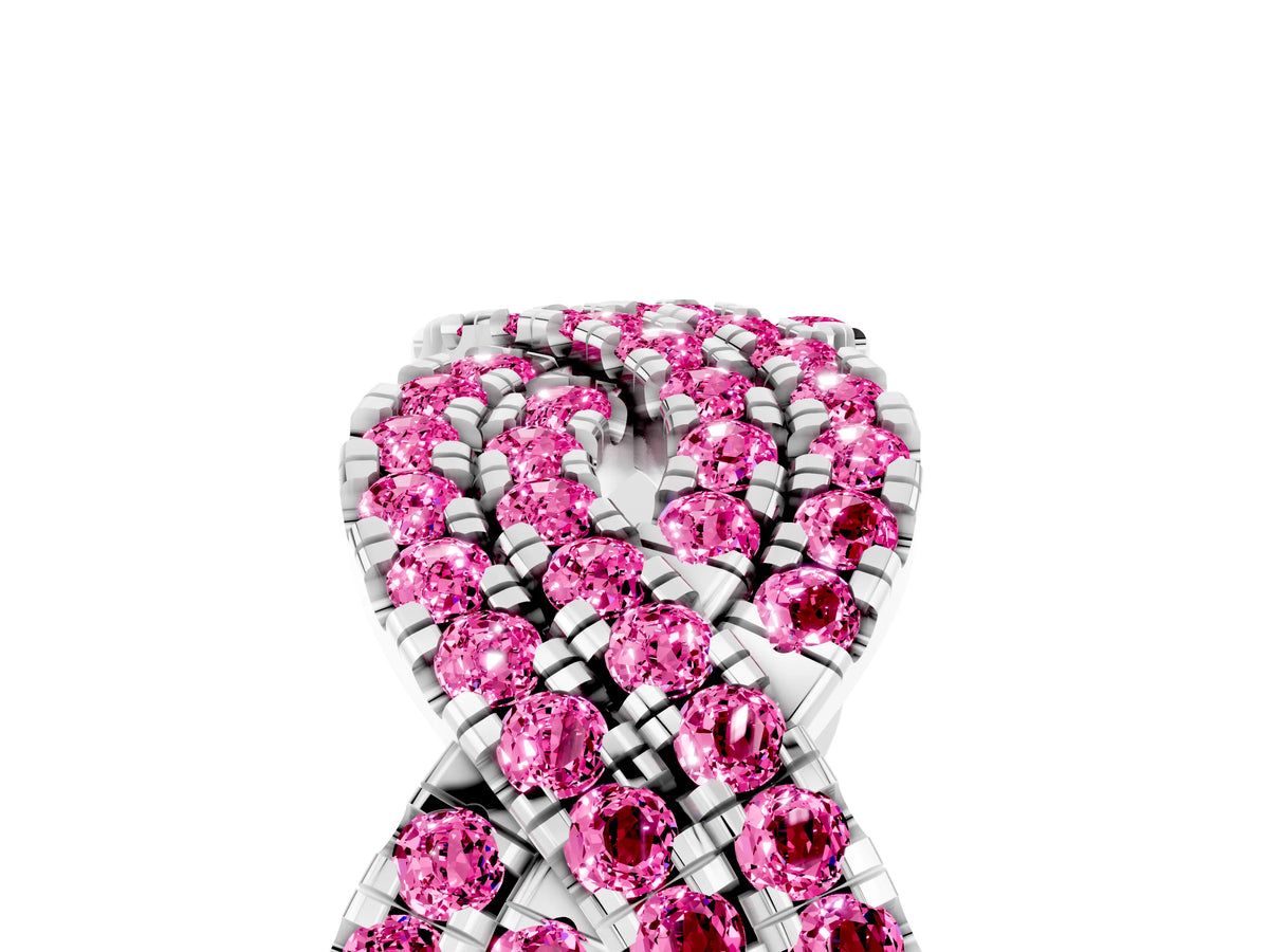 Pavé Round Pink Sapphire Infinity Twist Band in Silver with Shared Prong Setting_5