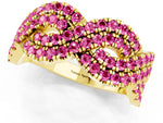 Pavé Round Pink Sapphire Infinity Twist Band in Yellow gold with Shared Prong Setting_1