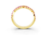 Pavé Round Pink Sapphire Infinity Twist Band in Yellow gold with Shared Prong Setting_3