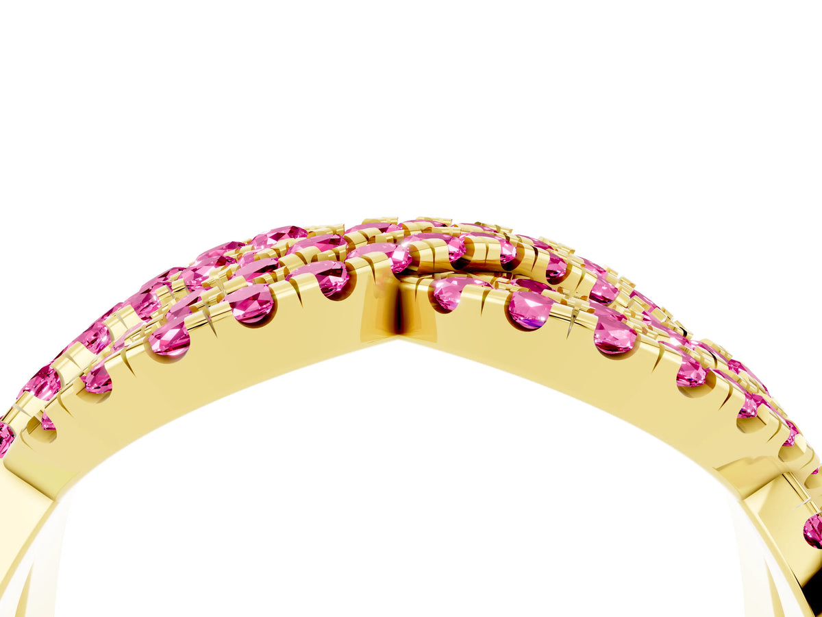 Pavé Round Pink Sapphire Infinity Twist Band in Yellow gold with Shared Prong Setting_4