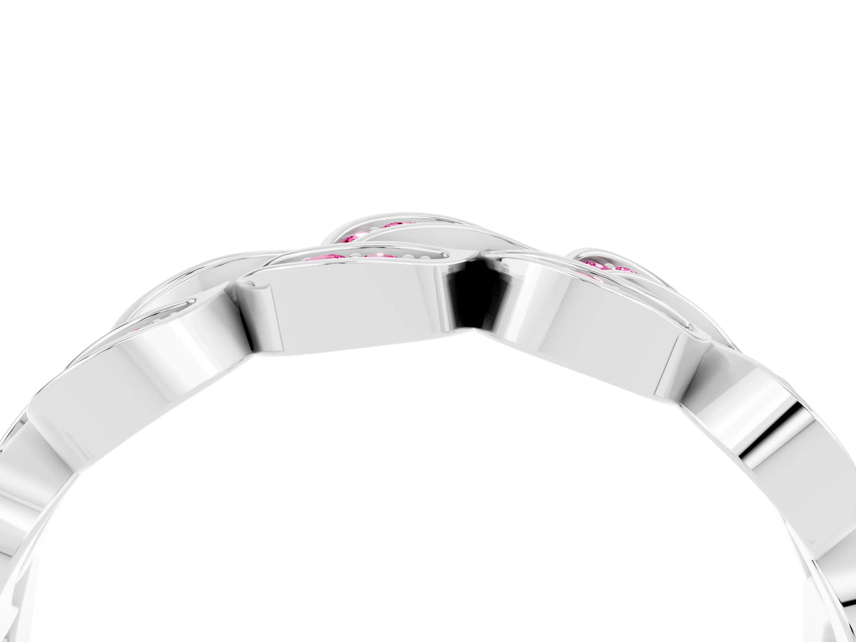 Pavé Round Pink Sapphire Interlocking Eternity Band in Platinum with Bezel Prong Setting_4