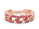 Pavé Round Pink Sapphire Interlocking Eternity Band in Rose gold with Bezel Prong Setting