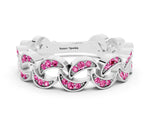 Pavé Round Pink Sapphire Interlocking Eternity Band in Silver with Bezel Prong Setting