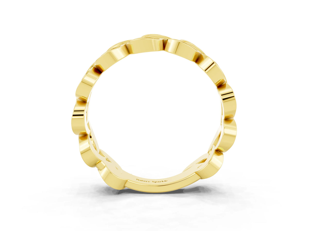 Pavé Round Pink Sapphire Interlocking Eternity Band in Yellow gold with Bezel Prong Setting_3