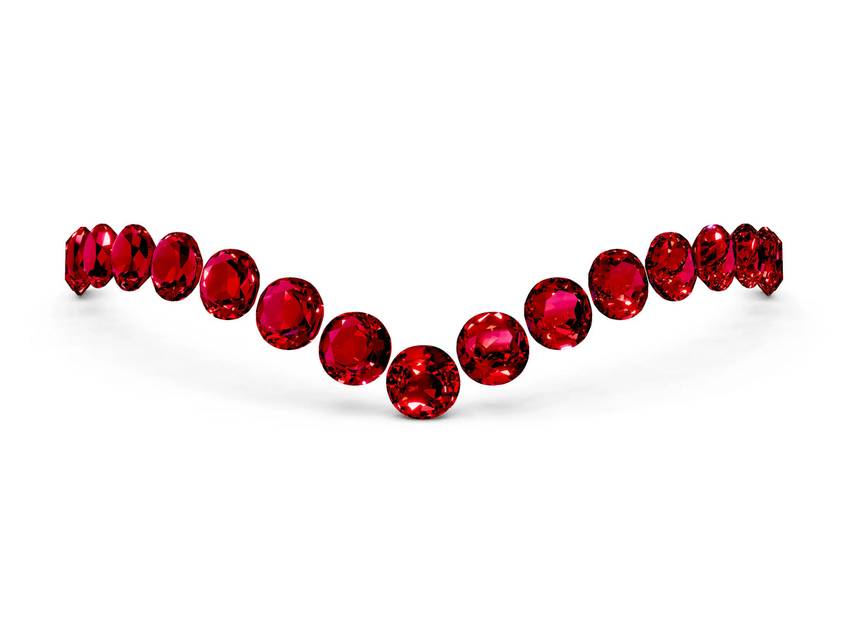 Pavé Round Ruby Chevron Band in Platinum with Shared Prong Setting
