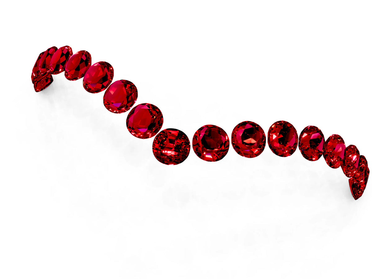 Pavé Round Ruby Chevron Band in Yellow gold with Shared Prong Setting_1