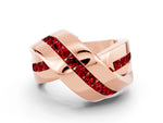 Pavé Round Ruby Crossover Band in Rose gold with Channel Setting