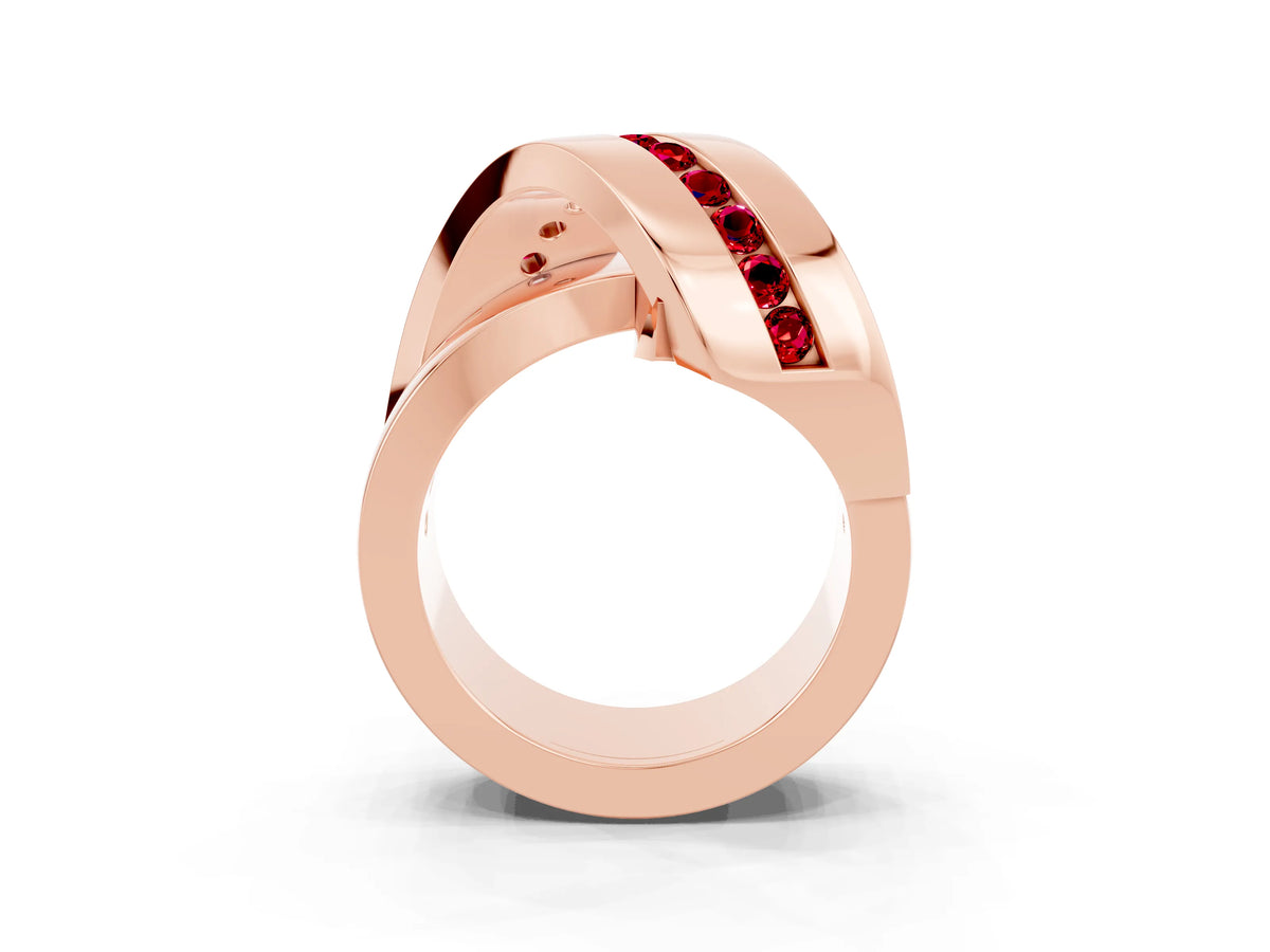 Pavé Round Ruby Crossover Band in Rose gold with Channel Setting_3