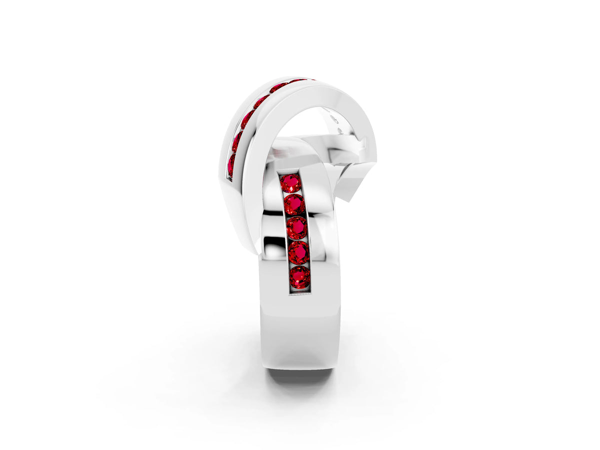Pavé Round Ruby Crossover Band in Silver with Channel Setting_2
