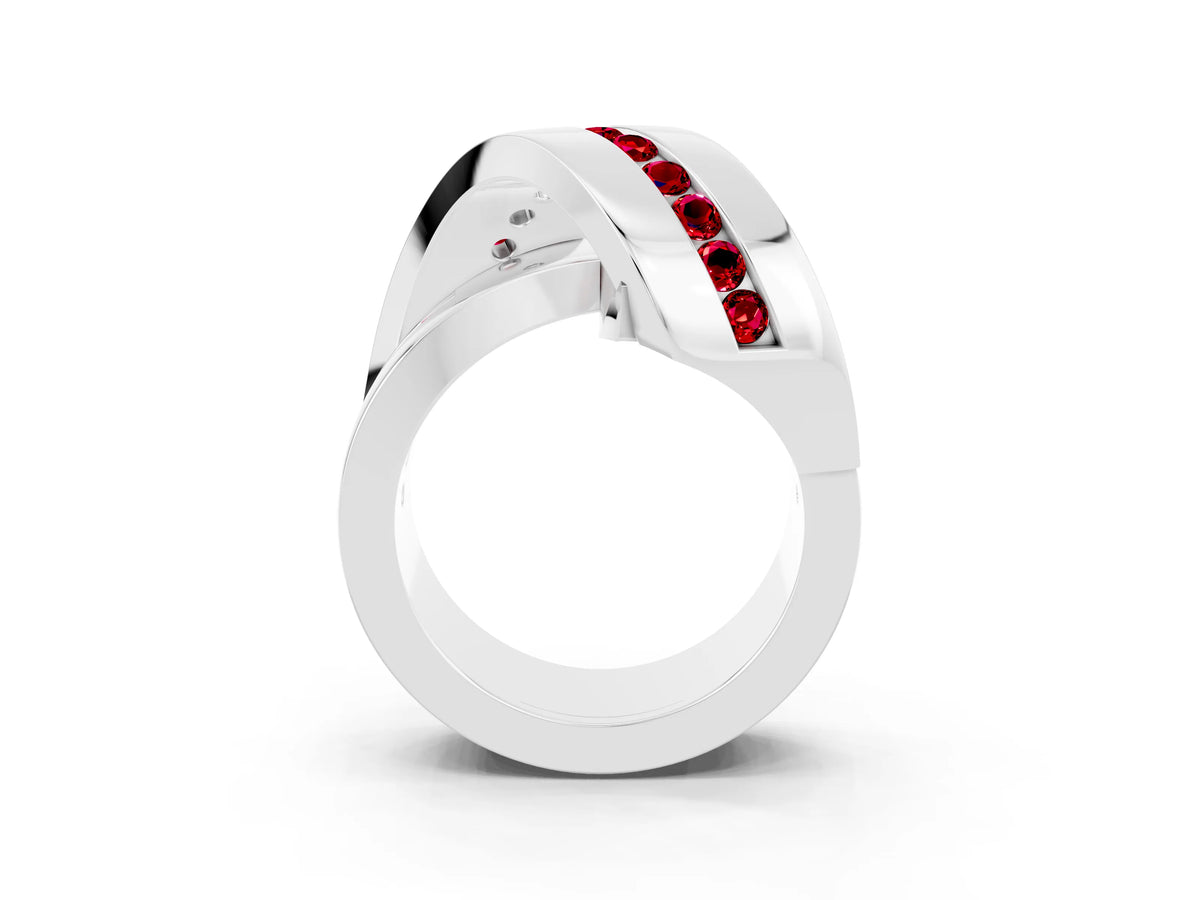 Pavé Round Ruby Crossover Band in Silver with Channel Setting_3