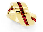 Pavé Round Ruby Crossover Band in Yellow gold with Channel Setting_1