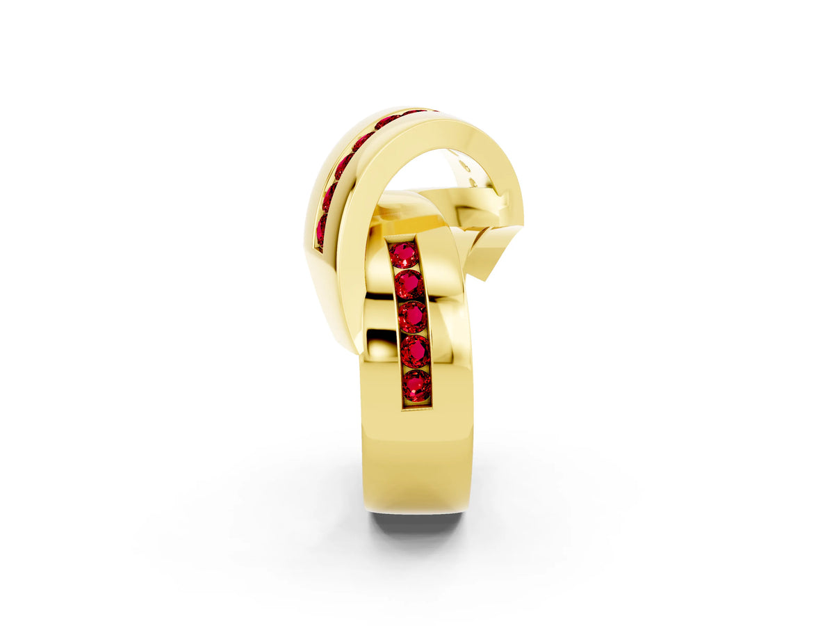 Pavé Round Ruby Crossover Band in Yellow gold with Channel Setting_2