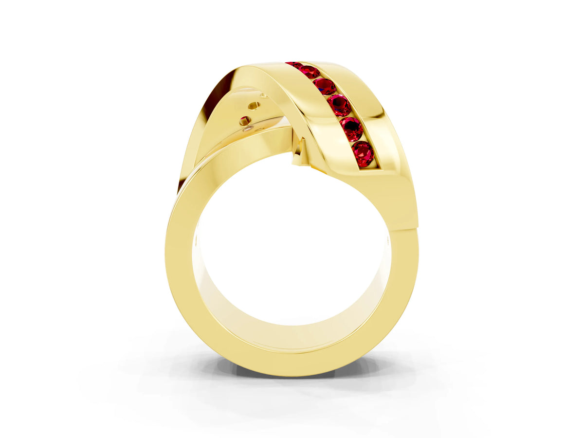 Pavé Round Ruby Crossover Band in Yellow gold with Channel Setting_3
