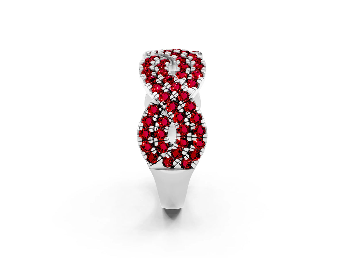 Pavé Round Ruby Infinity Twist Band in Platinum with Shared Prong Setting_2