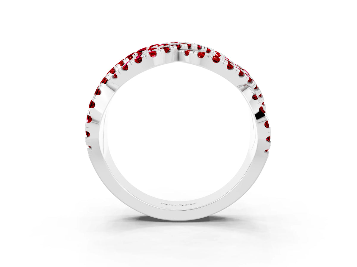 Pavé Round Ruby Infinity Twist Band in Platinum with Shared Prong Setting_3