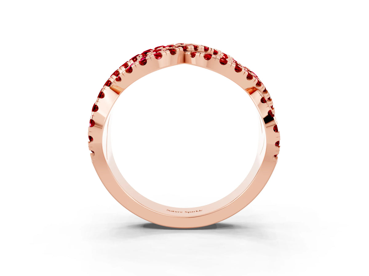 Pavé Round Ruby Infinity Twist Band in Rose gold with Shared Prong Setting_3