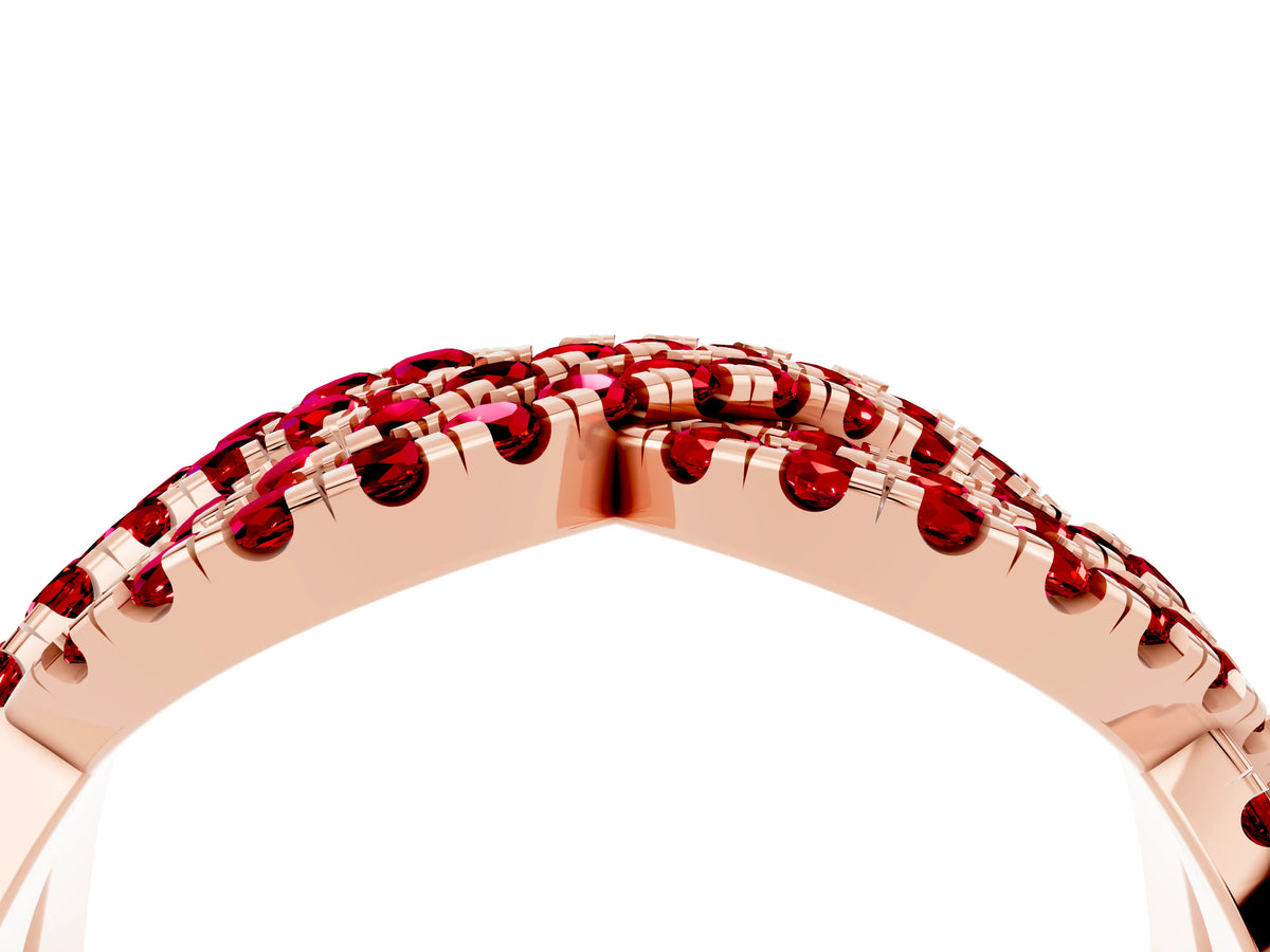 Pavé Round Ruby Infinity Twist Band in Rose gold with Shared Prong Setting_4