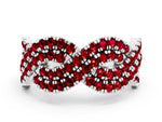 Pavé Round Ruby Infinity Twist Band in Silver with Shared Prong Setting