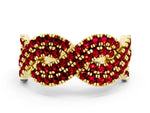 Pavé Round Ruby Infinity Twist Band in Yellow gold with Shared Prong Setting