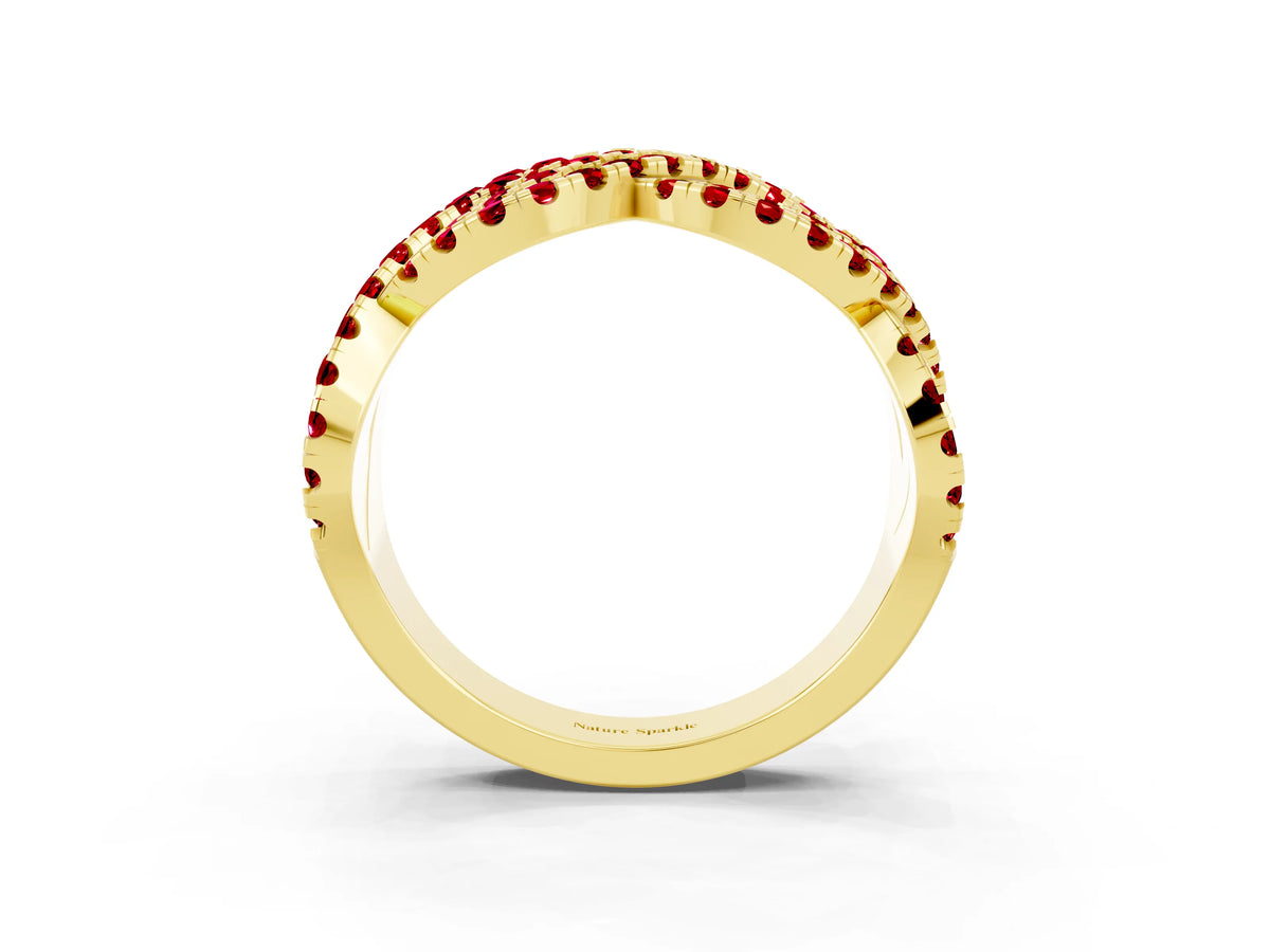 Pavé Round Ruby Infinity Twist Band in Yellow gold with Shared Prong Setting_3