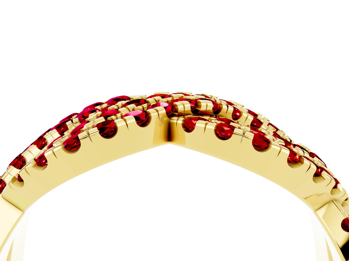 Pavé Round Ruby Infinity Twist Band in Yellow gold with Shared Prong Setting_4