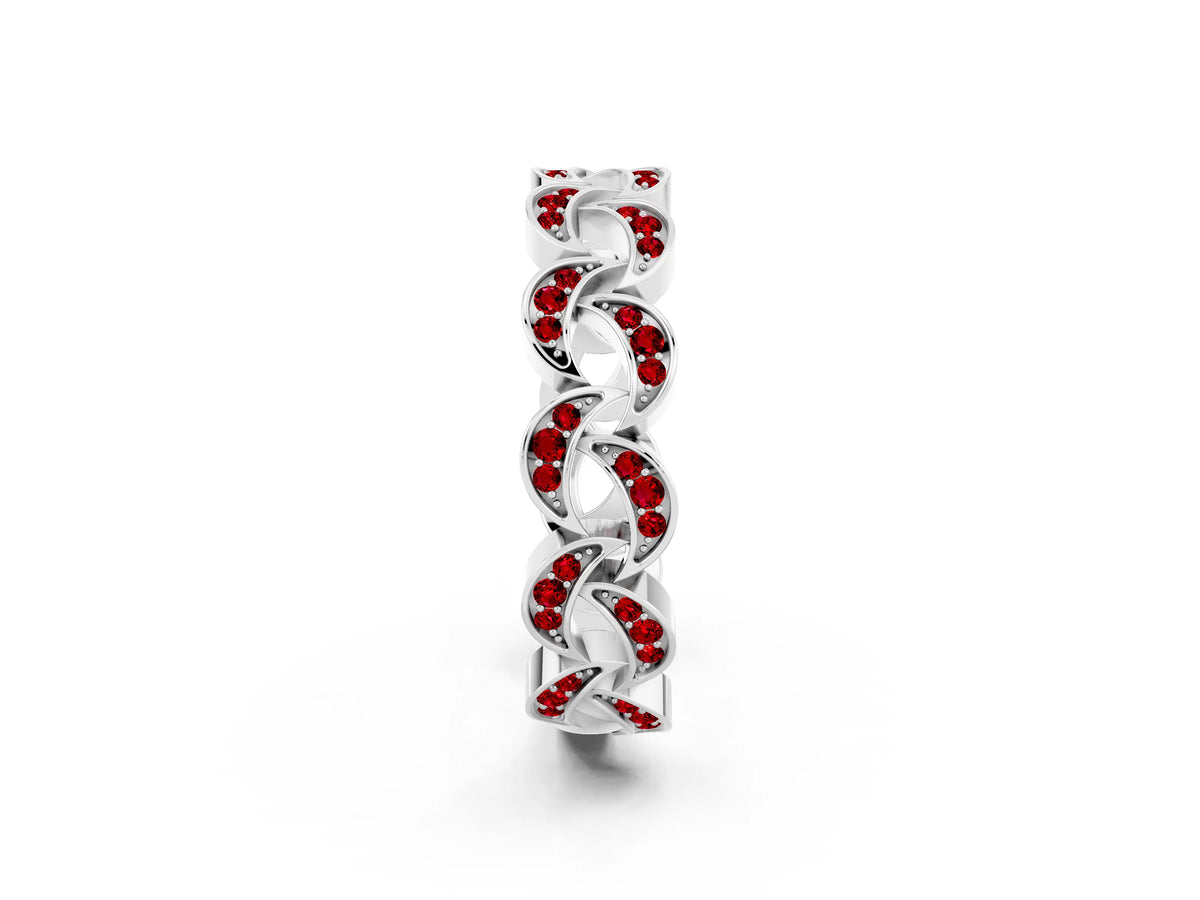 Pavé Round Ruby Interlocking Eternity Band in Platinum with Bezel Prong Setting_2