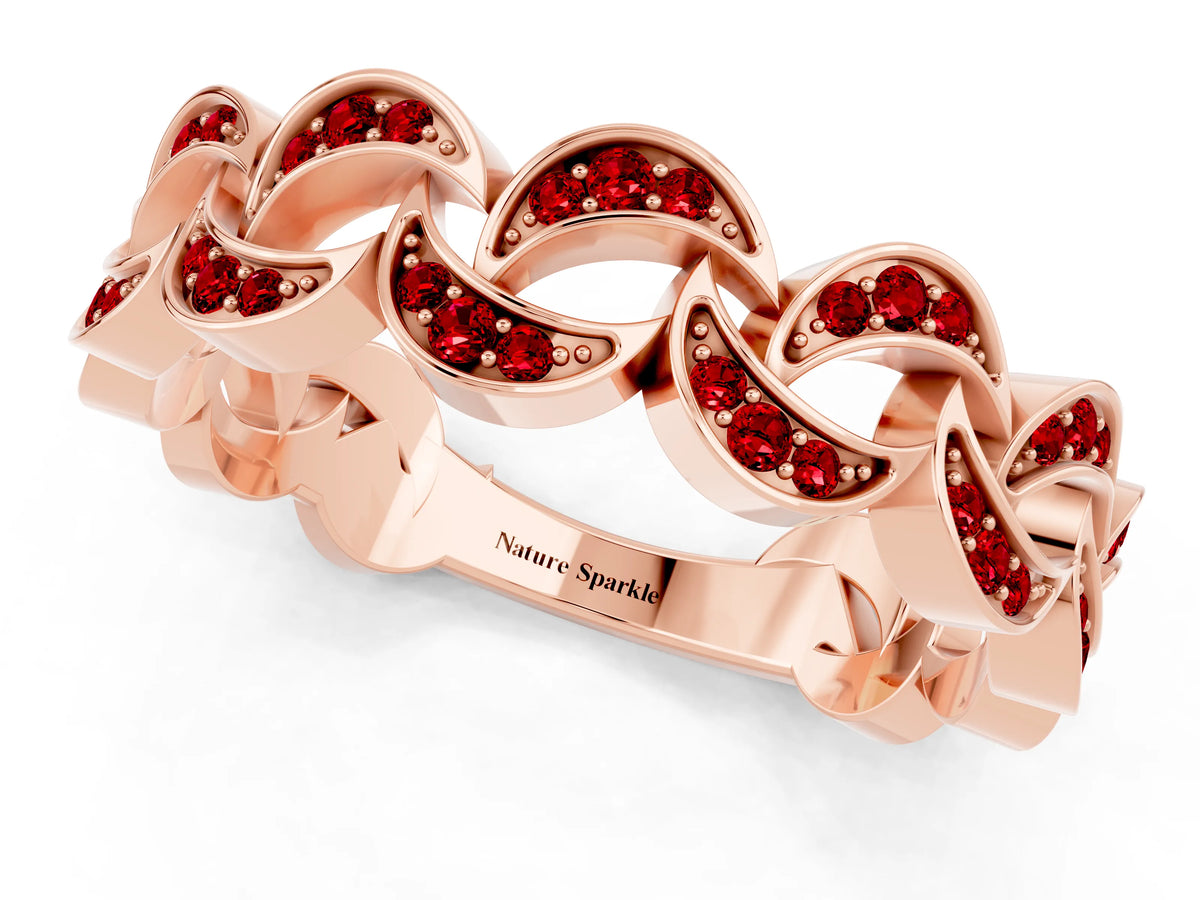 Pavé Round Ruby Interlocking Eternity Band in Rose gold with Bezel Prong Setting_1