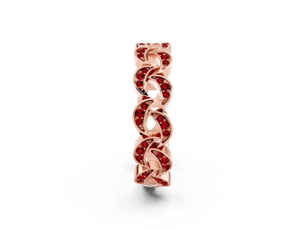 Pavé Round Ruby Interlocking Eternity Band in Rose gold with Bezel Prong Setting_2