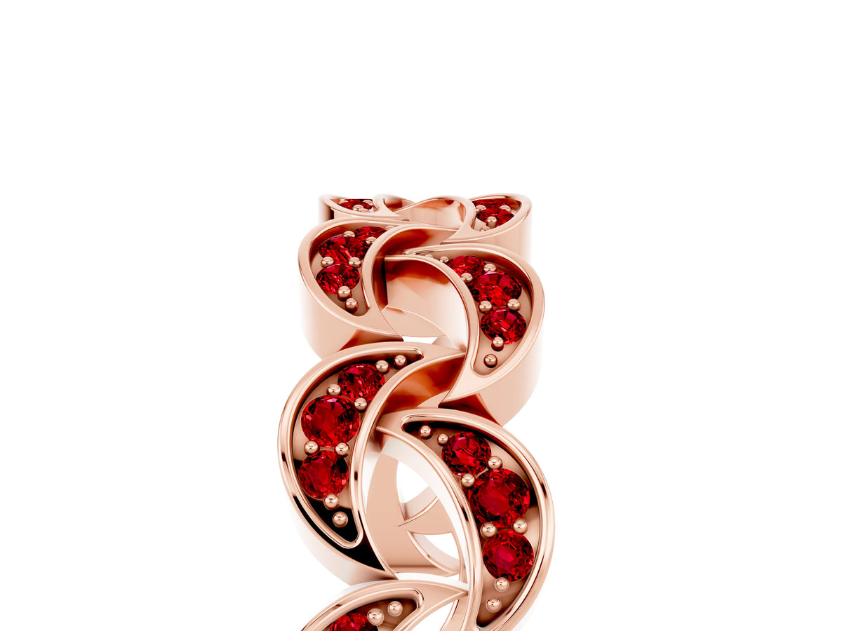 Pavé Round Ruby Interlocking Eternity Band in Rose gold with Bezel Prong Setting_5