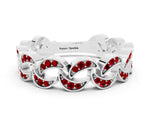 Pavé Round Ruby Interlocking Eternity Band in Silver with Bezel Prong Setting
