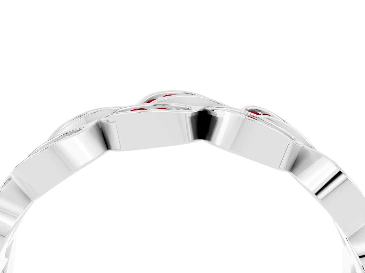 Pavé Round Ruby Interlocking Eternity Band in White gold with Bezel Prong Setting_4